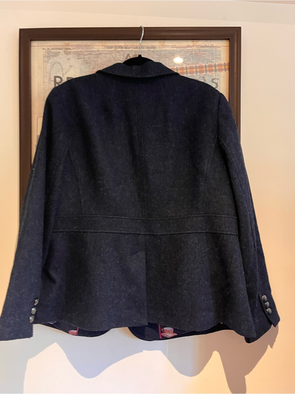 Talbots Navy Herringbone Tweed Wool Aberdeen Blazer Teapot Lining 16W - Picture 3 of 9